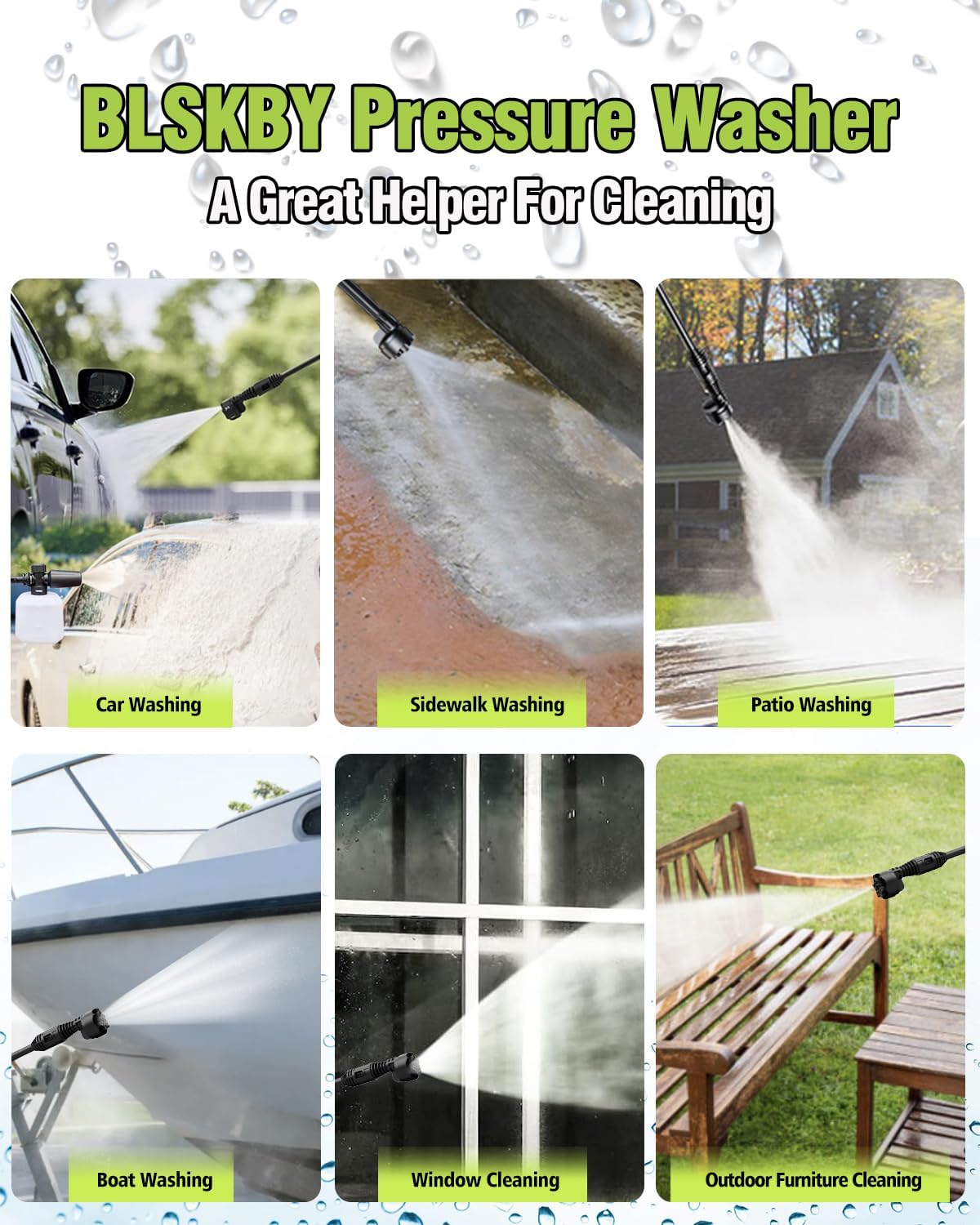 Portable Cordless Pressure Washer 2 Batteries - 1200PSI Brushless Cordless Power Washer with 6-in-1 Nozzle, Adjustable Foam Cannon LCD Touch Screen for Car Garden - Image 7