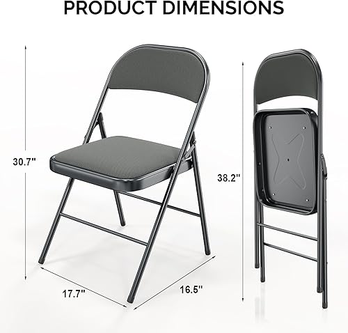 Miniatura 3 de Bonnlo Silla plegable, sillas plegables acolchadas con cojín, respaldo y marco de acero para interiores y exteriores, comedor, oficina, camping,