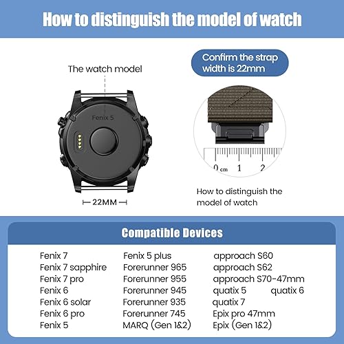 Miniatura 3 de Correa de reloj de nailon con velcro para Fenix 7  Fenix 6  Fenix 5, correa deportiva resistente de 0.866 pulgadas para Fenix 7 Pro, Fenix 6 pro,