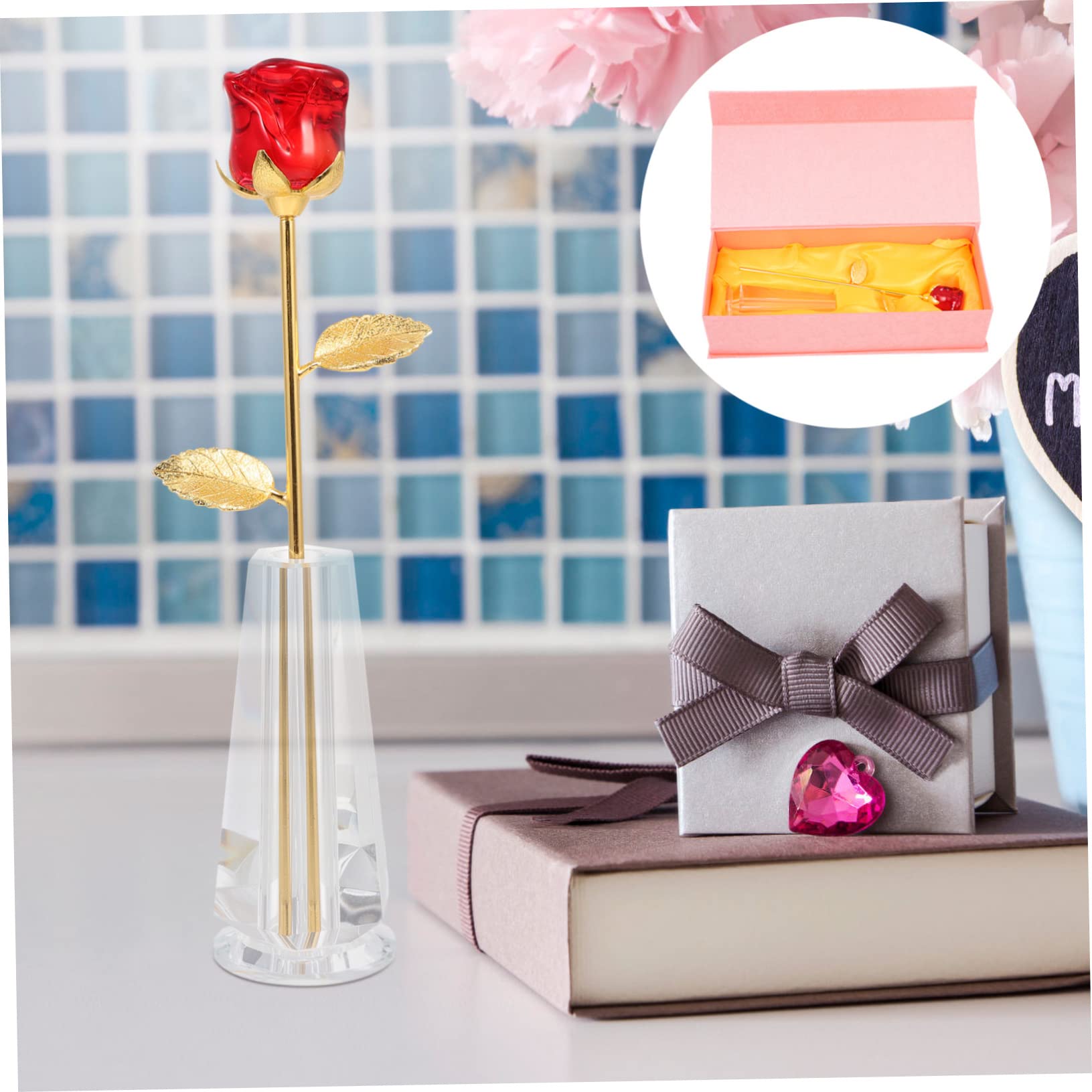 BESPORTBLE Statua Di Rosa Di Cristallo Decorazione Ornamento Regalo Forma Di Rosa Di Cristallo Chic Per Festa Della Mamma e San