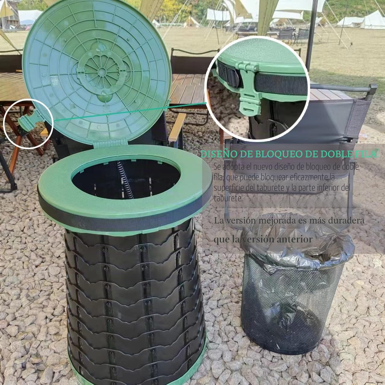 ALEVMOOM 2023 XXL Inodoro portátil actualizado para Acampar Inodoro de Viaje liviano con Asiento Inodoro Plegable retráctil para Acampar para Adultos Pesca Senderismo Atascos de tráfico