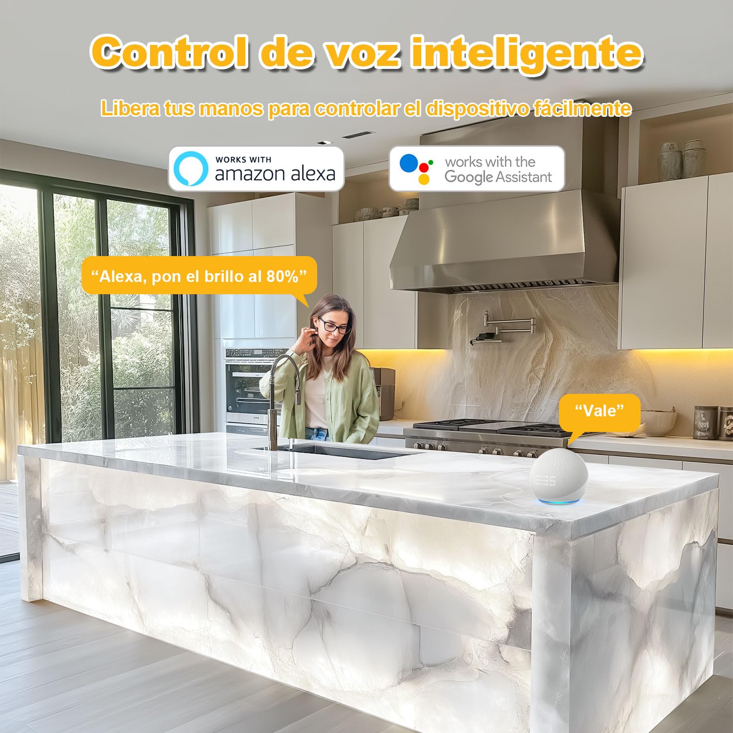 Retroiluminación LED suaves Blanco 6000K 24V 36W, Panel LED Regulable Compatible con Alexa, Luz Flexible con Mando y Control por APP, 50x25 cm para Mármol, Ónix y Encimeras de Cuarzo (8 Pack)