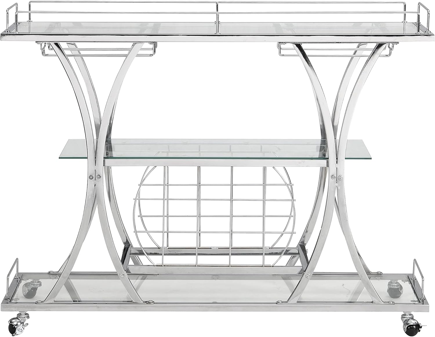 Contemporary Chrome Bar Cart with Wine Rack Silver Modern