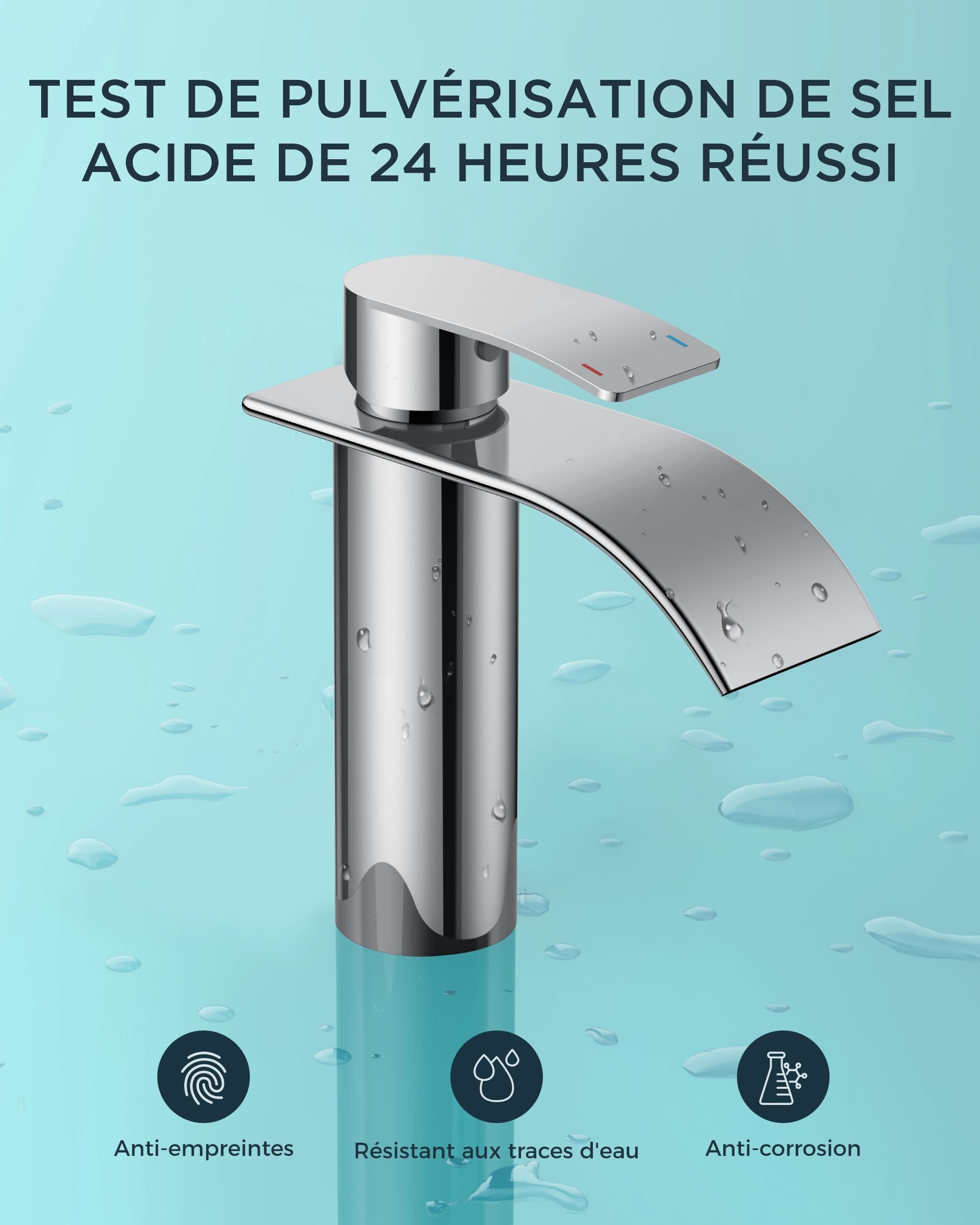 FORIOUS Robinet de Salle de Bain,Mitigeur Lavabo Cascade en Acier Inoxydable,Mitigeur Monocommande pour Eau Chaude et Froide dans la Salle de Bain, Économiseur D'eau et D'énergie Chromé.