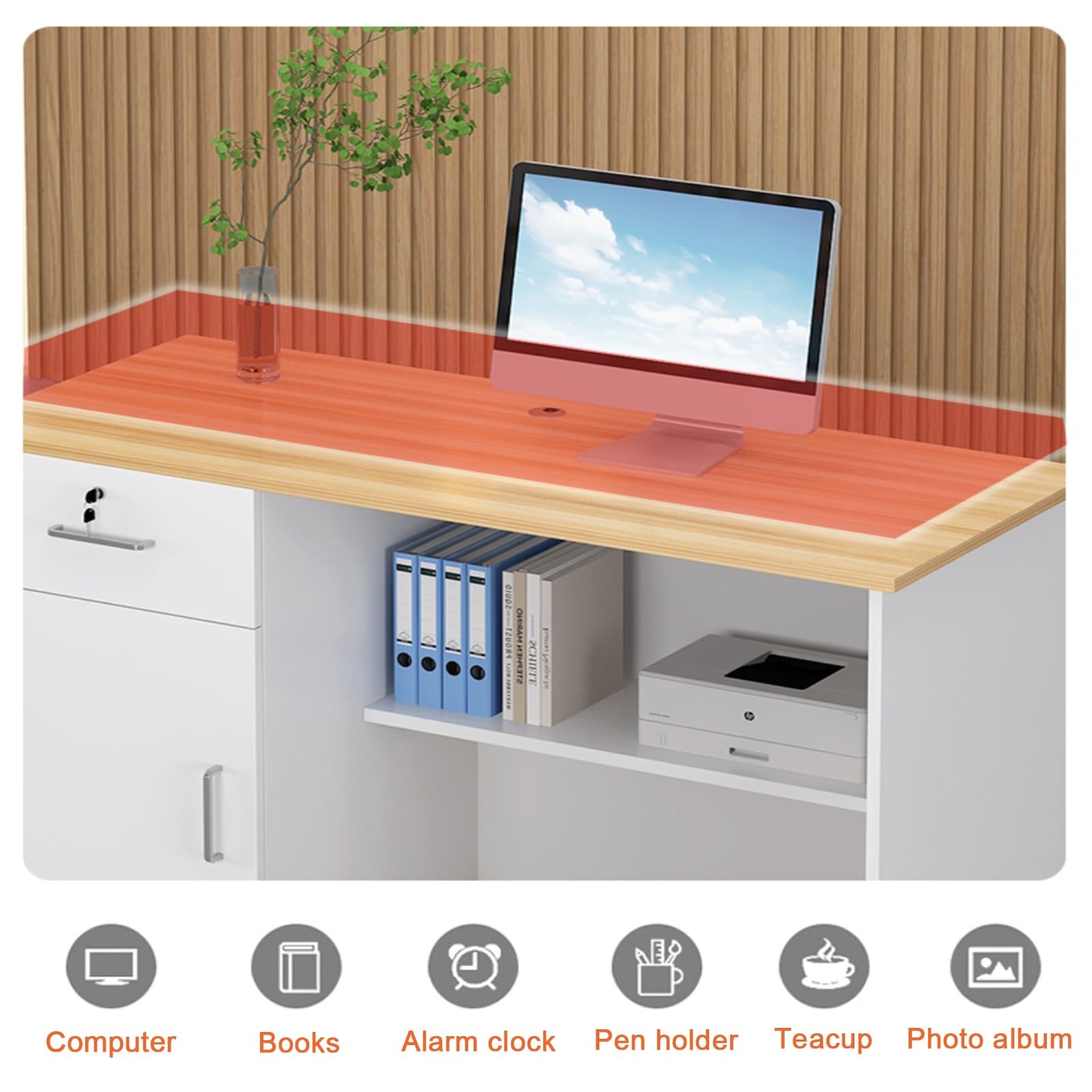 Scrivania per reception con cassetti, con serratura, piccolo banco cassa e uso ufficio, include armadietto, design moderno per un flusso di lavoro efficiente