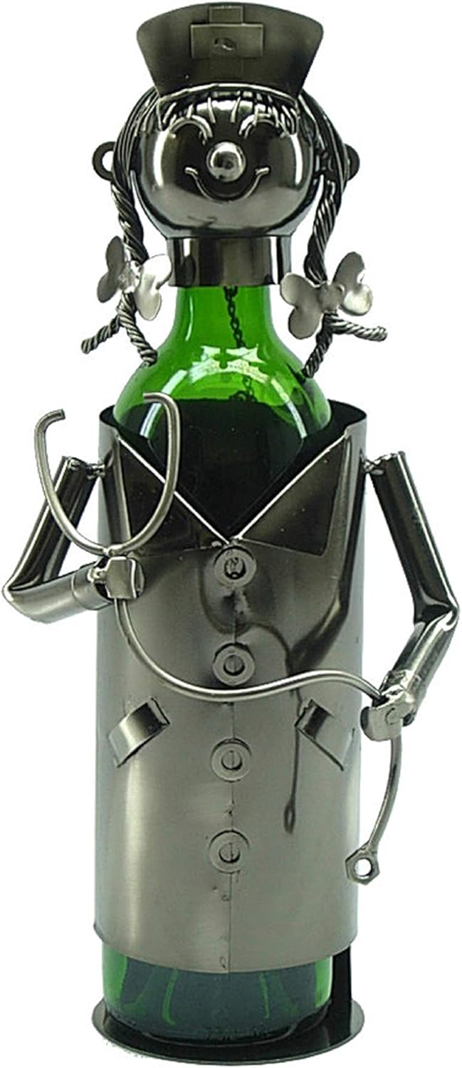 Lady Nurse Metal Wine Bottle Holder Hand Made Caddy