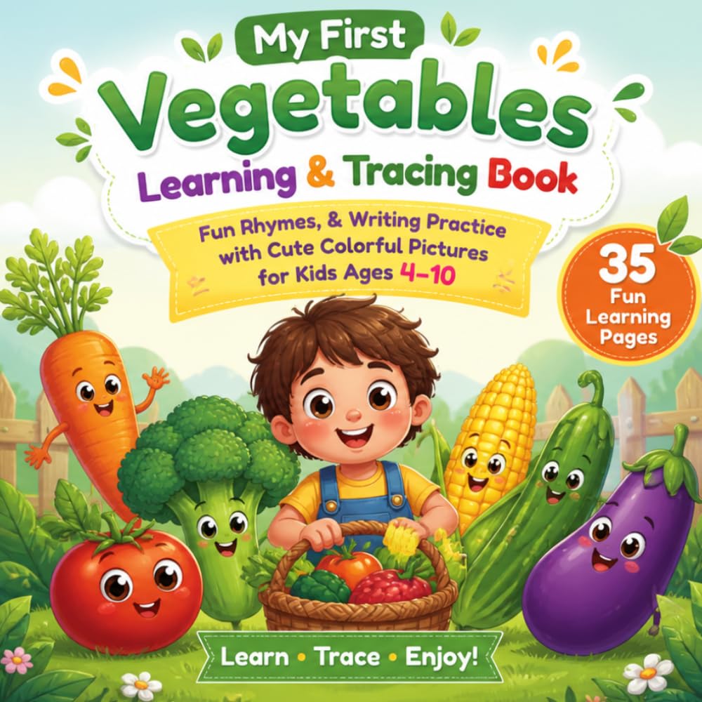 My First Vegetables Learning & Tracing Book for Kids Ages 4–10| Fun Rhymes, & Writing Practice with Cute Pictures: Learn Vegetables the Fun Way! Activity & Tracing Book for Kids Ages 4–10