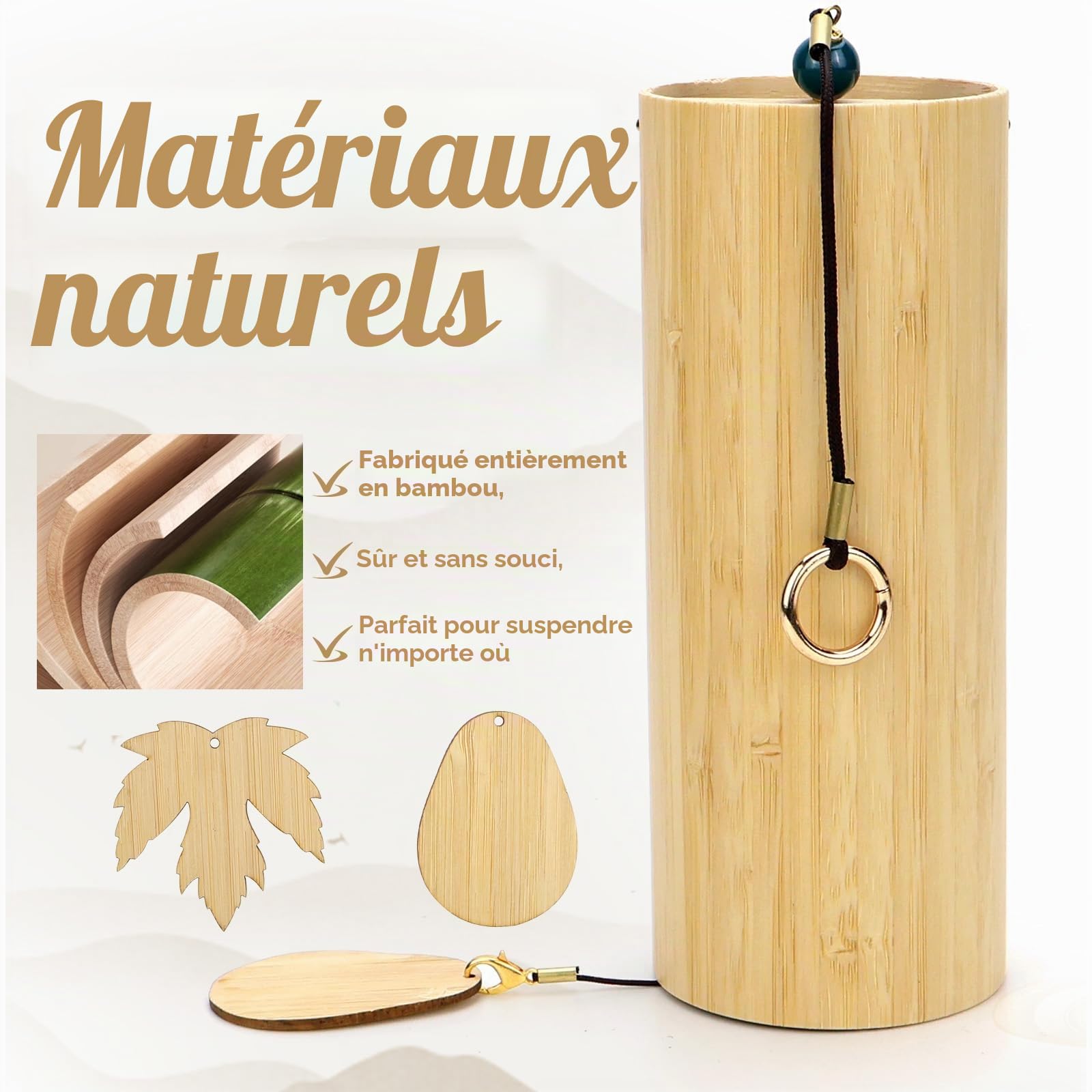 Carillon à Vent Carillons Décoratifs Carillon Éolien en Bambou | Carillon Éolien en Bambou | Son Naturel et Apaisant | Décoration Suspendue | Pour Jardin, Cour, Terrasse et Intérieur