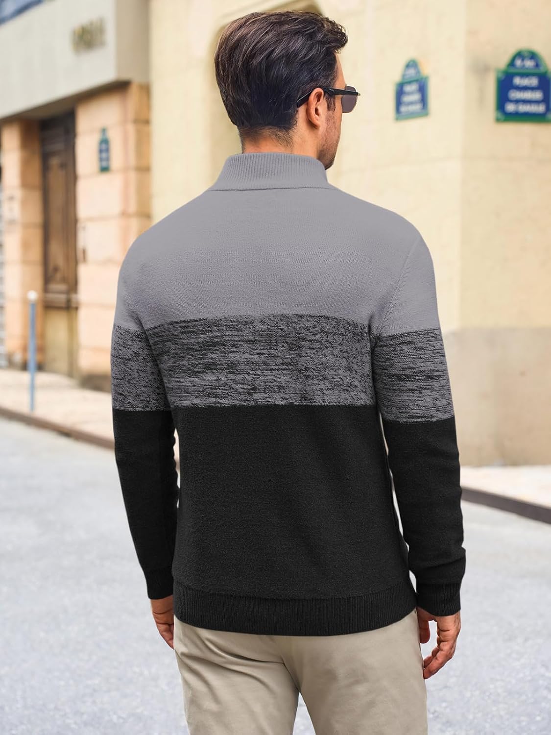 Runcati Mens Quarter Zip Sweaters Mock Neck Pullover Sweater Knitted Casual Color Block Fall Winter Sweaters - Image 3