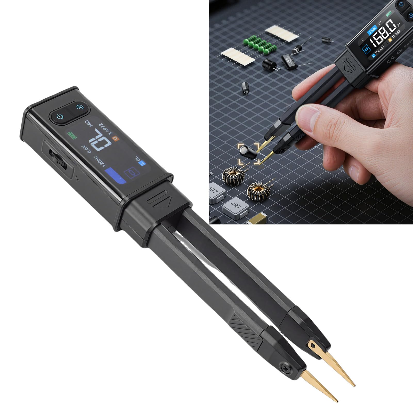Probador de Componentes SMD, Pantalla de 1,47 Pulgadas, Medidor de 100 KHz con Clasificación Automática, Escaneo de Banda Completa, Modo Paralelo en Serie, para Resistencia, Condensador,