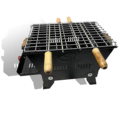 NE GRILLS Charcoal barbeque grill set, Foldable Legs style charcoal; grill, Barbecue grill set for home use tandoor for home and picnic use with 4 skewers,1ss grill,1tong (Made in INDIA