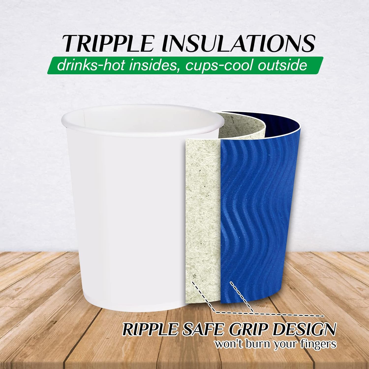 JollyPack 120 Pack 8 oz Paper Coffee Cups, Blue Disposable Beverage Cups with Insulated Ripple Wall for Coffee, Tea, and Hot Chocolate - Image 3