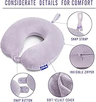 Vista 48 de Fabuday Memory Foam Neck Pillows for Travel - Airplane Pillows for Sleeping with Attachable Snap Strap Soft Washable Cover, Flight Pillow for Pink