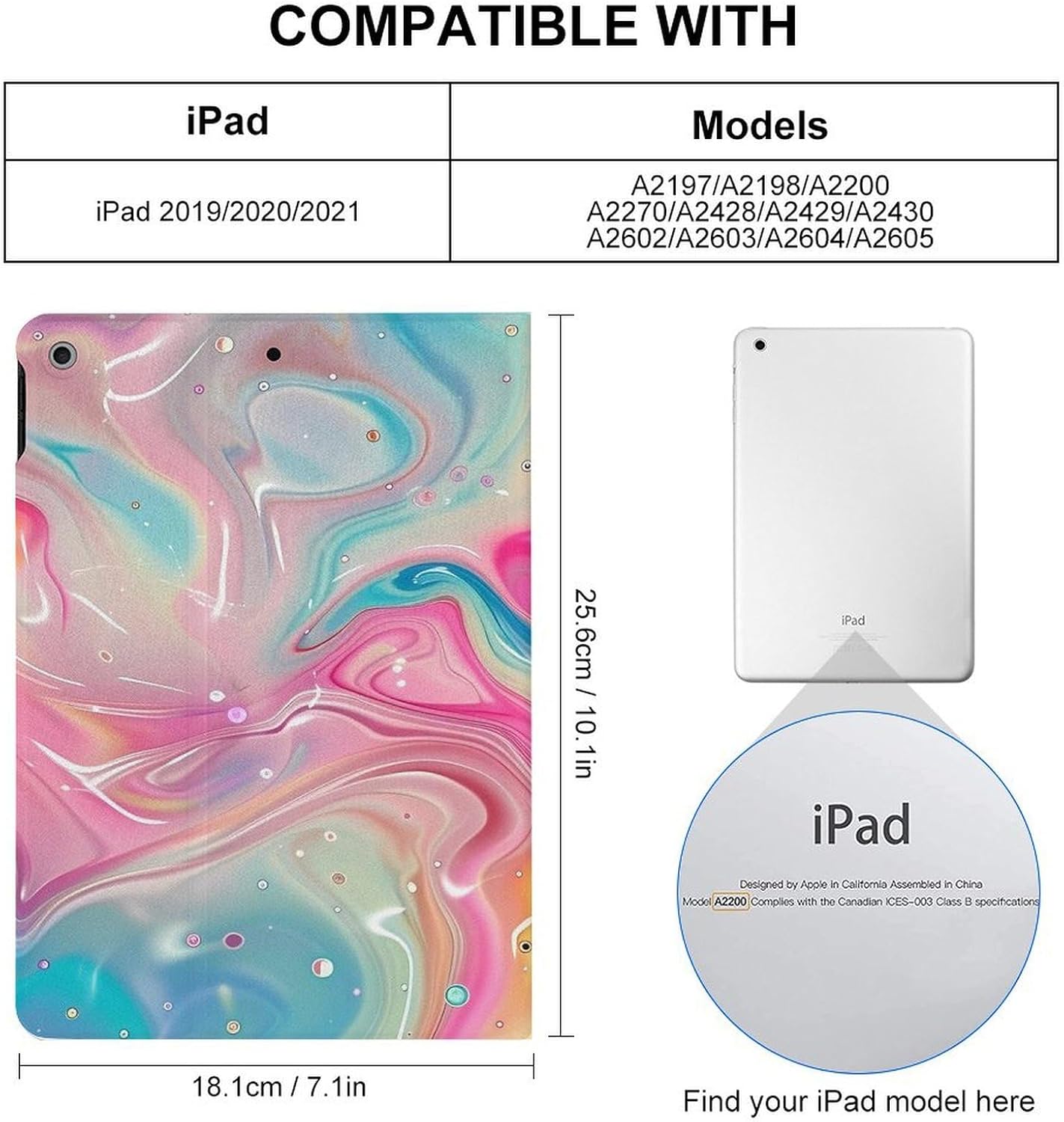 Abstract Art Rainbow Printed Case Trifold Stand Protective Cover Compatible with ipad 2019/2020/2021(10.2in)