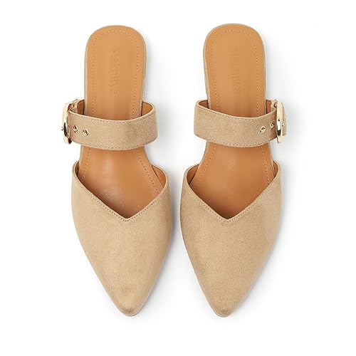 Pointed Toe Mules for Women,Adjustable Strap Backless Loafers in Synthetic