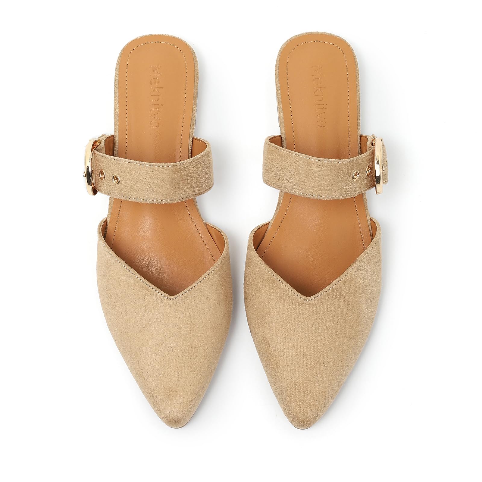 Pointed Toe Mules for Women,Adjustable Strap Backless Loafers in Synthetic Suede, Dressy Casual Slip-On Flats-image-25