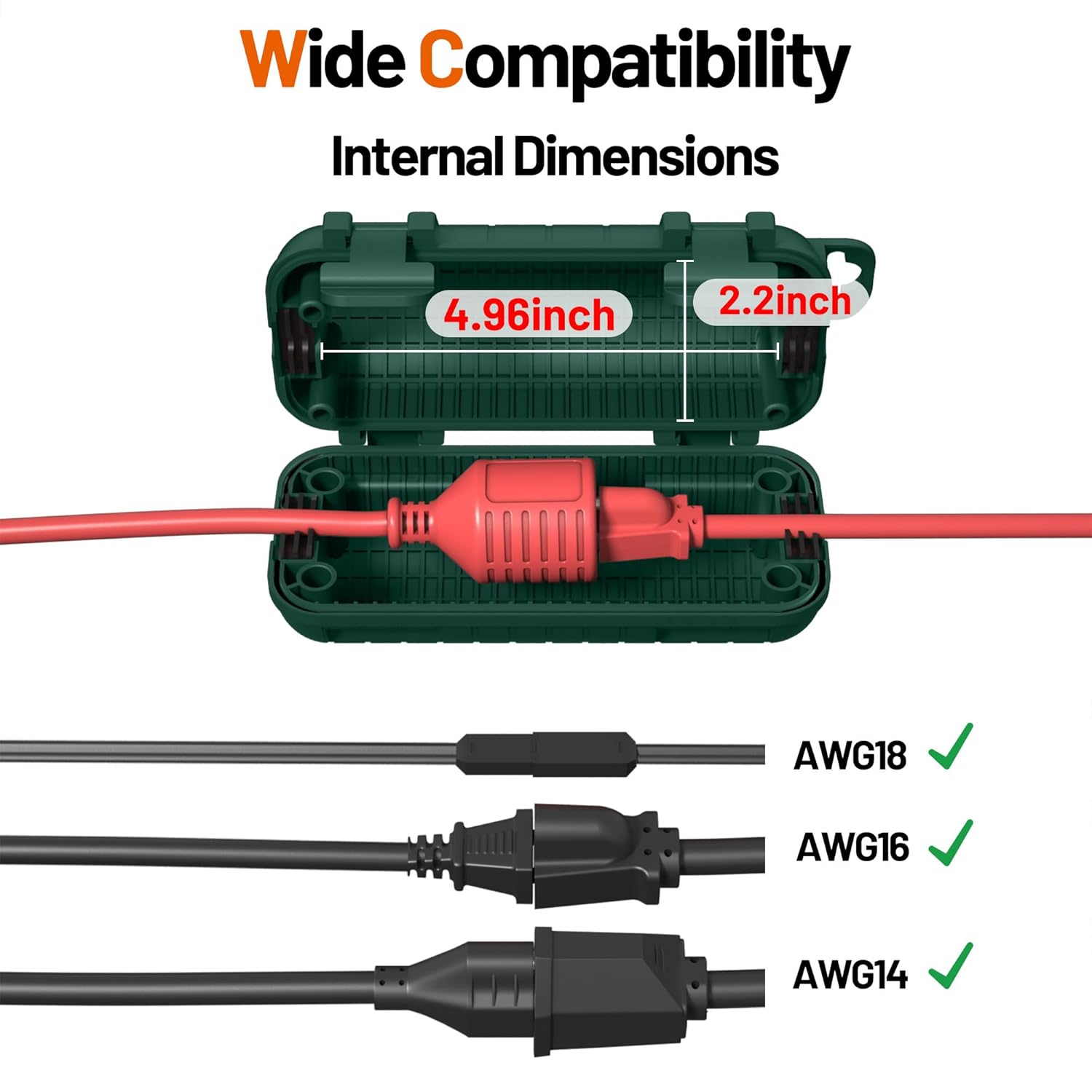 Extension Cord Cover Waterproof, Outdoor Cord Connection Protector for Outside with 4 Removable Latches, Electrical Box Plug Covers for Patio, Power Tools, Holiday Decoration Lights, Green