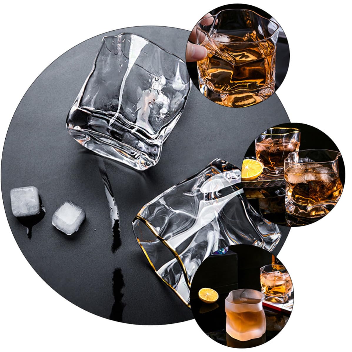 OSALADI Vasos de Whisky de Vidrio Reutilizables y Seguros para Uso en Restaurantes y Hogares, Juego de 3 Piezas Diseño Creativo y Único