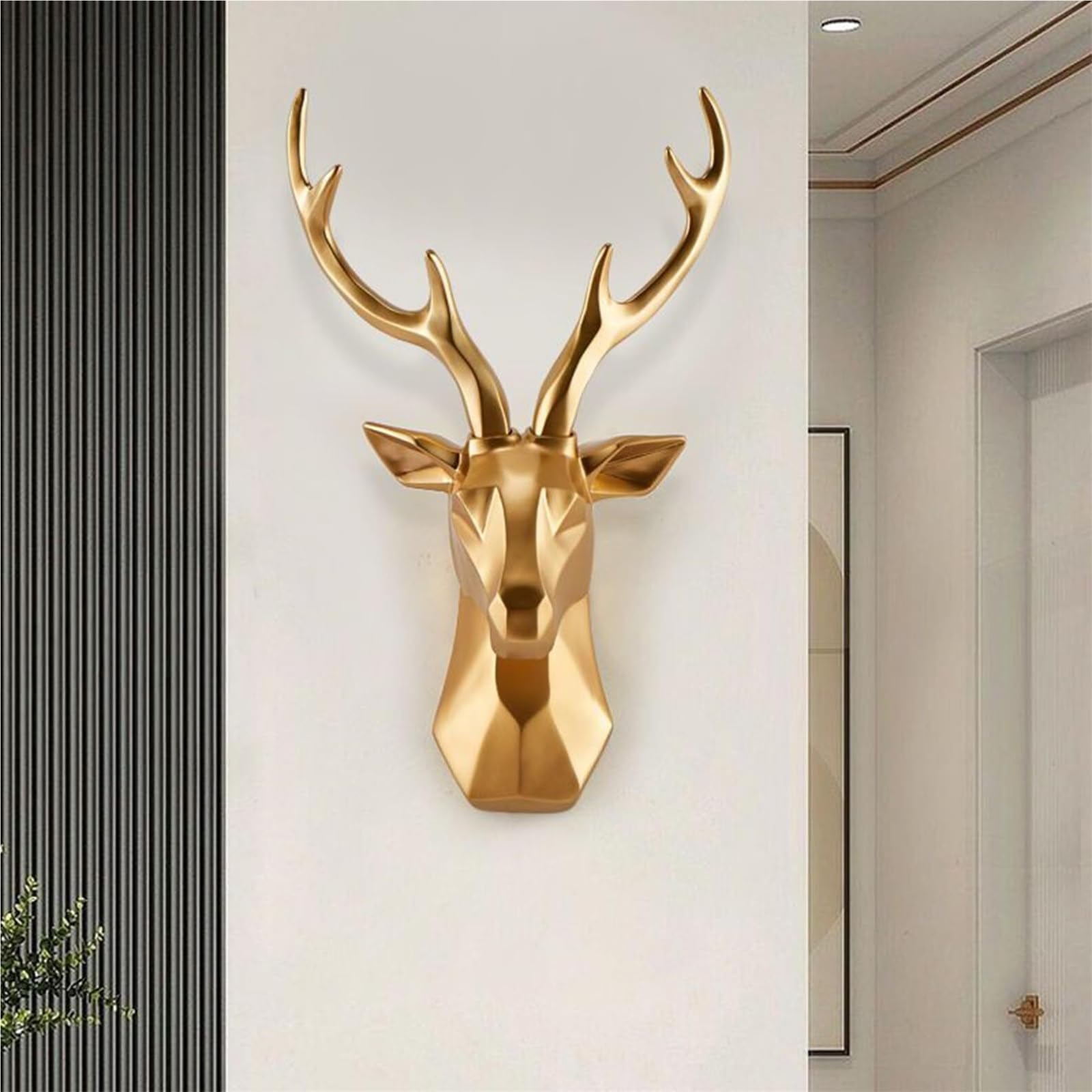 Regalos para Mujeres Cabezas de Animales decoración Pared Resina Cabeza Ciervo Estatua geométrica Decoración para estanterías(A3)