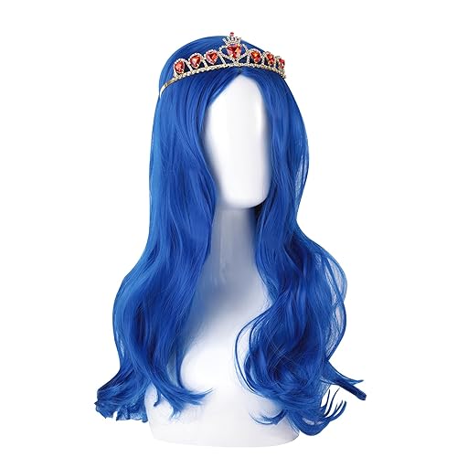 KDLCY Evie - Disfraces de los descendientes para niñas, pelucas de cosplay para niñas, peluca de cosplay con corona para disfraces de Halloween y