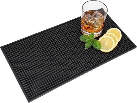 Bar Mat, 24"X12" Heavy Duty Rubber Bar Mats for Countertop, Non-Slip Large Dish Drying Spill Mat for Bartending, Coffee Station & Home, Black