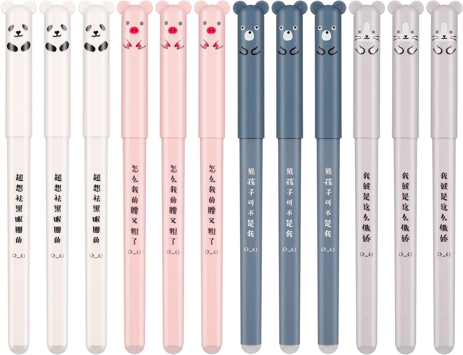 Radierbarer Gelschreiber-Set – 8 Stifte + 24 Nachfüllminen (0,35 Mm), Mit Panda-Cartoon-Design, Löschbarer Tinte, Inkl. Radiergummi