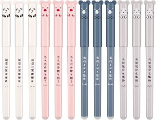 12 Pcs Erasable Rollerball Pens Friction Pens, 0.35mm Ballpoint Pens Cartoon Cat Pig Bear Panda Animal Gel Ink Pen, Blue Erasable Gel Pen for Student Gift Stationery Office Supplies