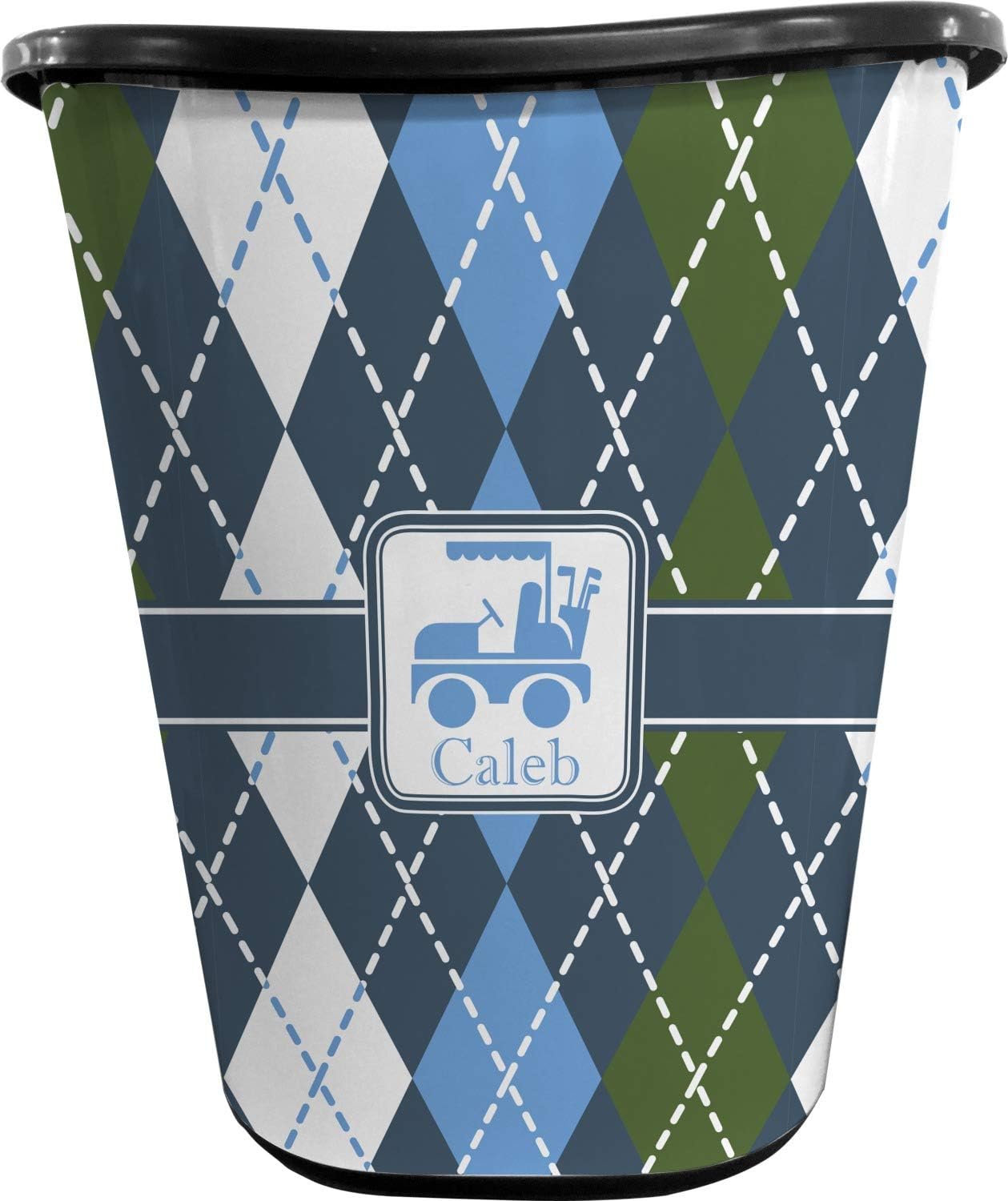 Personalized Blue Argyle Waste Basket - Double Sided (Black)