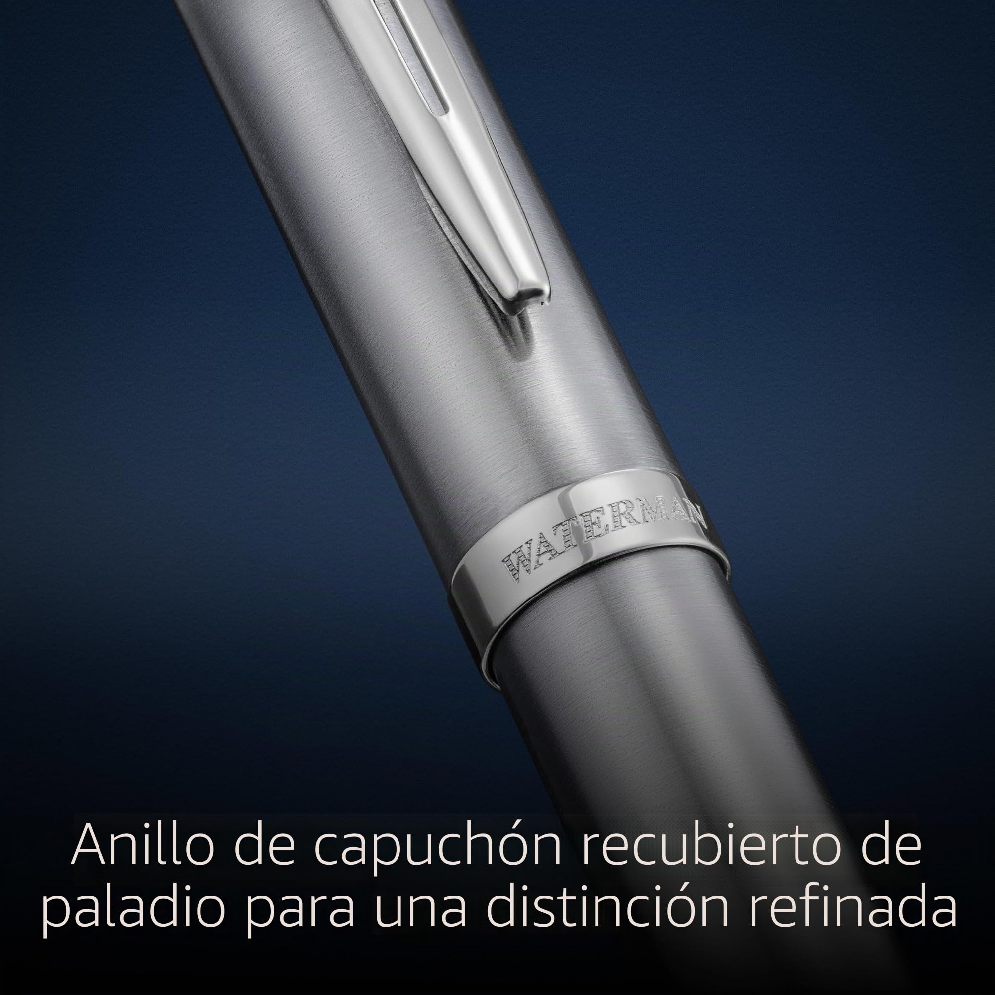 Waterman Impression Bolígrafo | Punta media con recarga de tinta azul | Acero inoxidable con adornos chapados en paladio | Caja de regalo