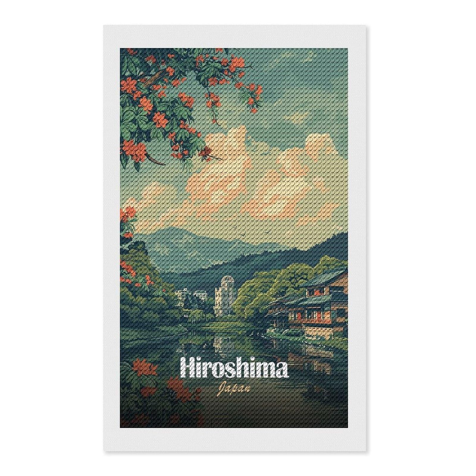 Junmoney Hiroshima Japan Scenic View Full Drill Diamond Painting Kit 12"x20", Adhesive Canvas, Aesthetic Room Decor, for Family Craft Time, Birthday Gift