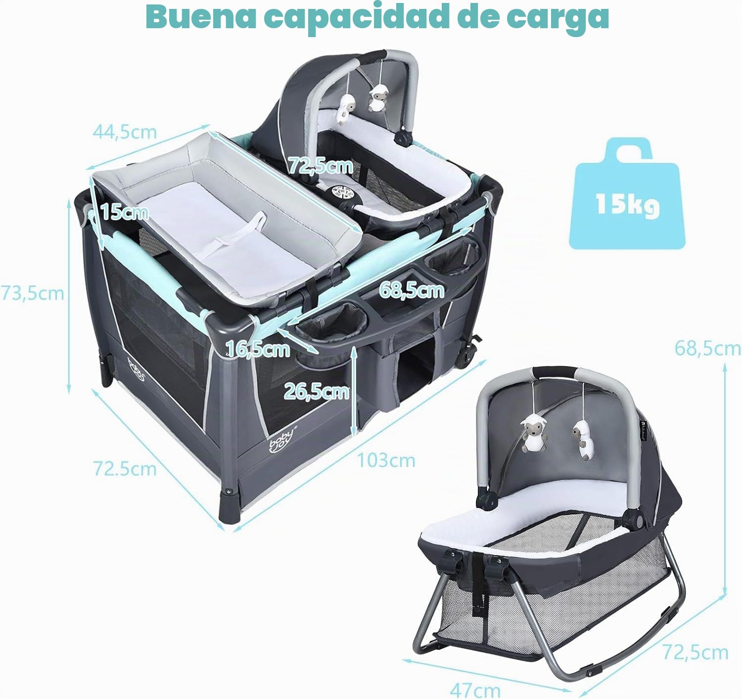 GOPLUS Centro de Cuidado de Bebés 6 en 1 Portátil | Cuna de Viaje para Bebés con Cambiador de Pañales, Bolsa de Almacenamiento y Juguetes Colgantes de 0-36 Meses