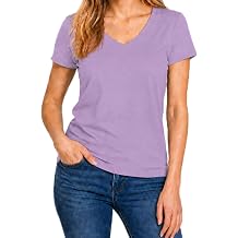 Eddie Bauer Womens Tops, Short Sleeve Cotton V-Neck T Shirts for Women - Purple X-Large