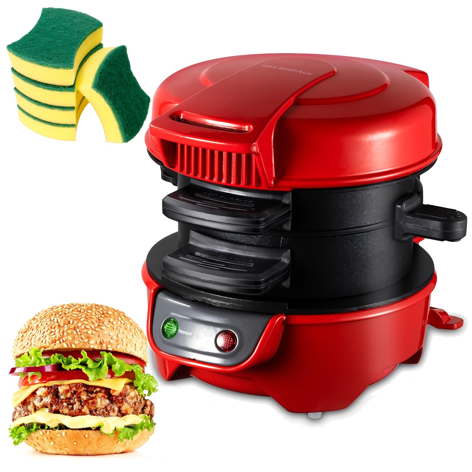 Elektryczna Maszyna Do Muffinów Śniadaniowych Mini Grill Do Burgerów Z Nieprzywierającą Prasą Panini I Pierścieniem Do Gotowania Jajek Dwustronne Nagrzewanie Wielofunkcyjny Opiekacz Do Kanapek Red