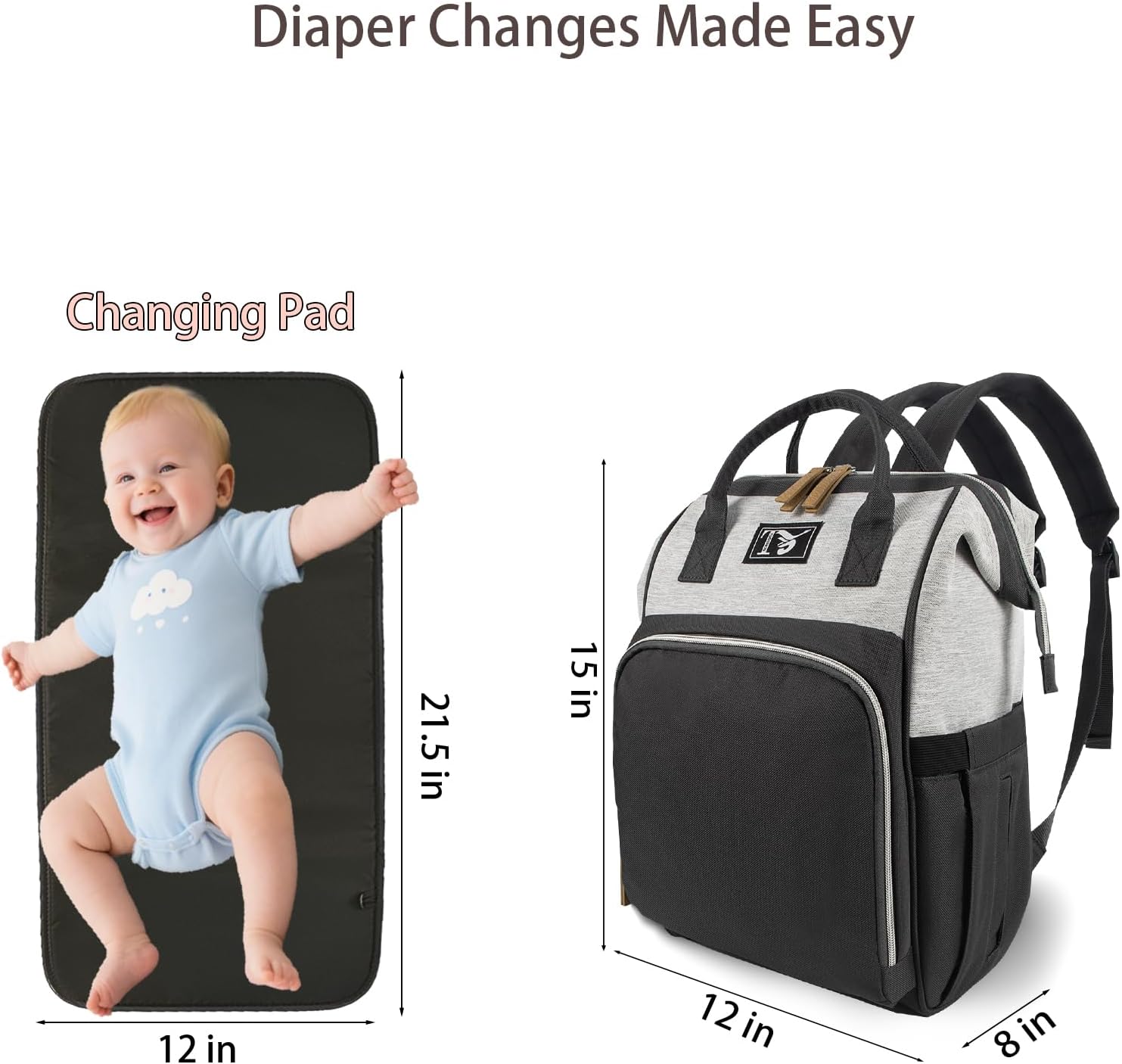 Diaper Bag Backpack, Baby Girls Boys for Diaper Bags with Changing Pad, Baby Bags for Moms Dads with Insulated Pockets, Multi-functional Waterproof Backpack with Stroller straps Black - Image 2
