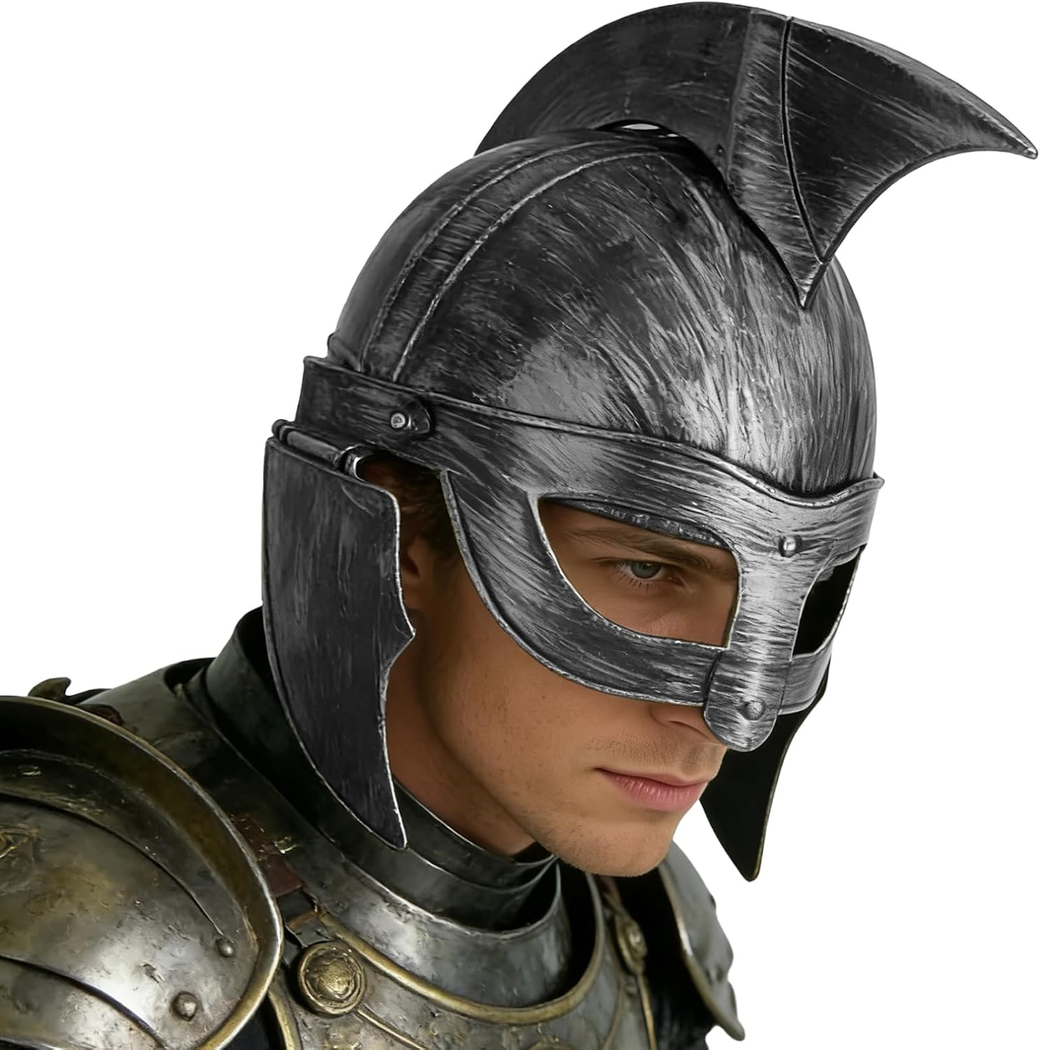 iiniim Adult Roman Helmet With Red Feather Plume Greek Gladiator Costume Trojan Legion Helmet