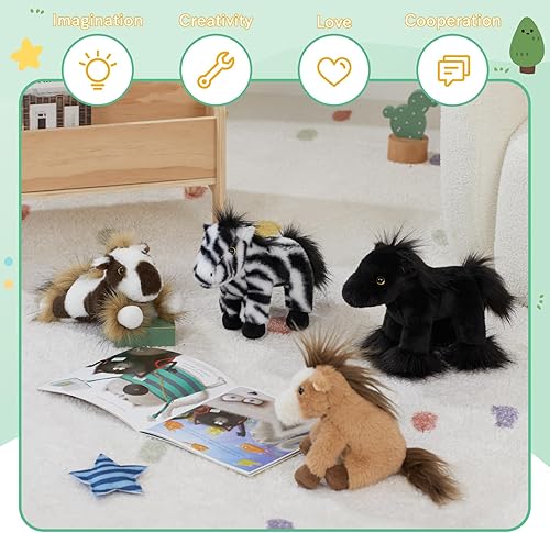 Miniatura 3 de MaoGoLan Juego de 4 piezas de animales de peluche de caballo, peluches de poni de 10 pulgadas, lindo juguete para niñas y niños, juguetes de