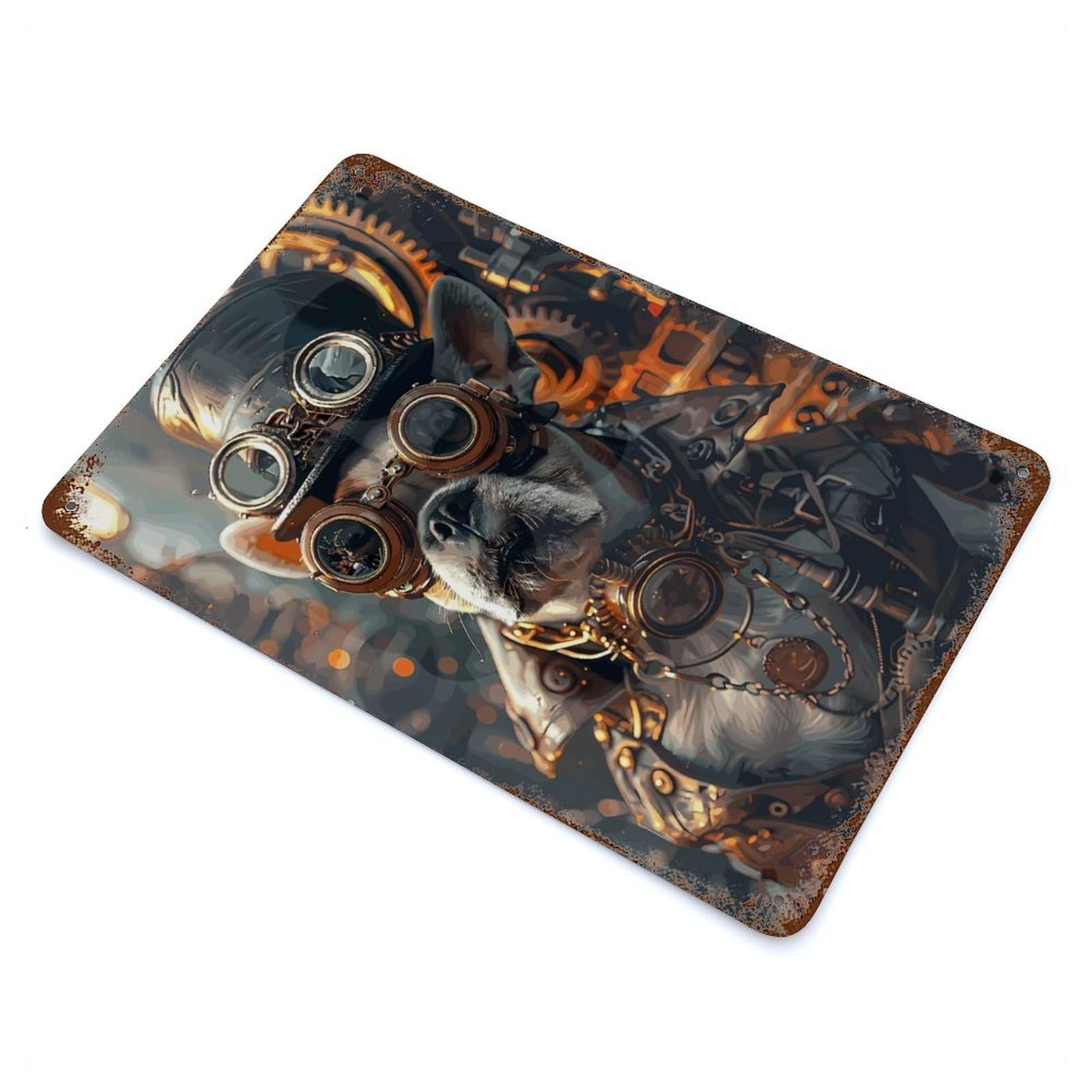 Steampunk French Bulldog Vintage Metal Tin Sign 11.8"x7.9", Ideal for Cafe, Home Bar And Lounge Decor
