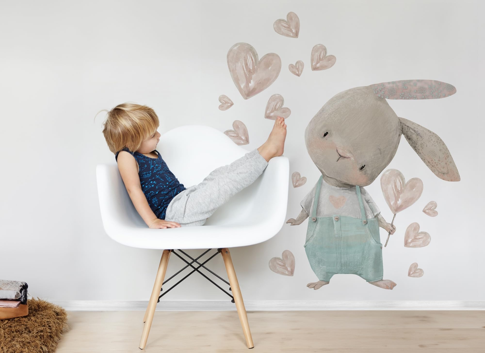 Adhesivo decorativo para pared para habitación infantil, niño y niña, decoración de pared para habitación de niños, imágenes infantiles con conejito (conejo pastel, L)
