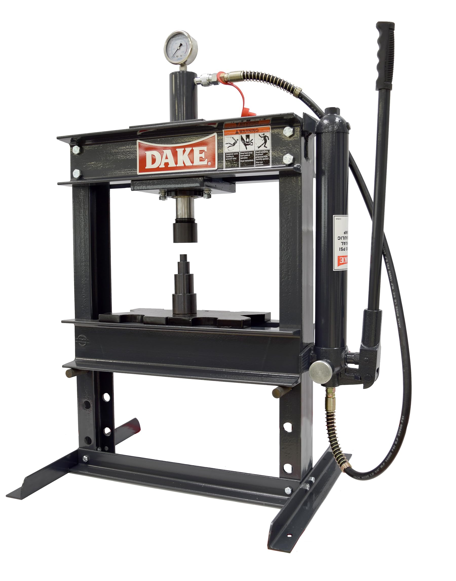 Dake 10-Ton H-frame Manual-Operated Bench Mount Shop Press, Single Acting