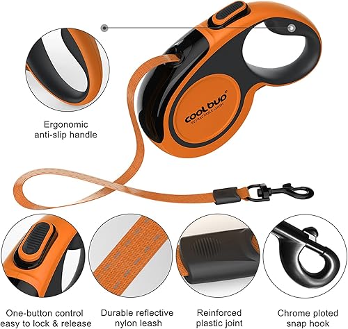 Miniatura 2 de Correa retráctil de 360 sin enredos, resistente con mango antideslizante cinta de nailon fuerte reflectante de 16 pies para perros o gatos grandes