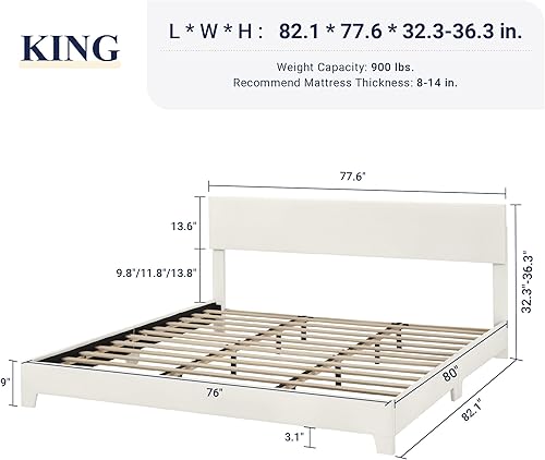 Miniatura 26 de Allewie Base de cama Queen con cabecera ajustable, plataforma de piel sintética con listones de madera, base de colchón resistente, no necesita