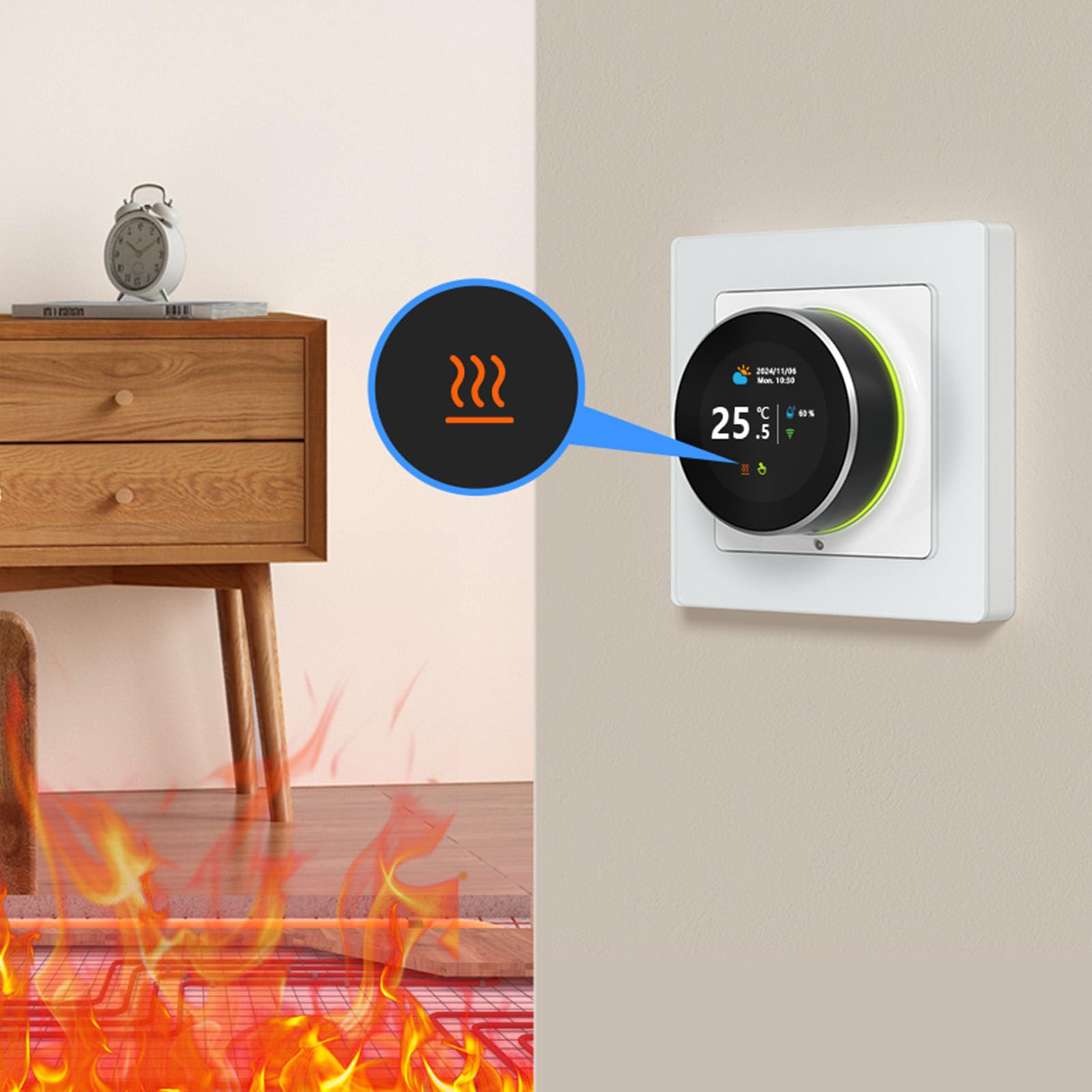 Termostato Intelligente WiFi 3 in 1, Termostato Programmabile 7 Giorni, con Manopola Girevole con Luce Notturna Colorata, App e Controllo Vocale, Ideale per Scaldabagno, Casa e Ufficio