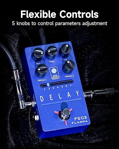 Miniatura 6 de FLAMMA FS03 - Pedal de efectos de guitarra con delay estéreo digital, bucle, 6 efectos de delay almacenables preestablecidos, Tap Tempo, Trail On,