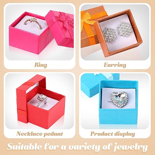 Miniatura 7 de 160 cajas de regalo para anillos, caja de regalo de cartón, joyería de 1.57 x 1.57 pulgadas, caja cuadrada pequeña a granel con lazo y lazo, caja de