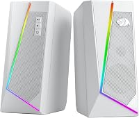 Redragon GS520 RGB Desktop Speakers: 2.0 Channel Stereo PC Speakers with 6 LED Modes, Enhanced Sound, USB Powered, White