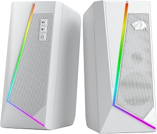 Redragon GS520 RGB Desktop Speakers: 2.0 Channel Stereo PC Speakers with 6 LED Modes, Enhanced Sound, USB Powered, White