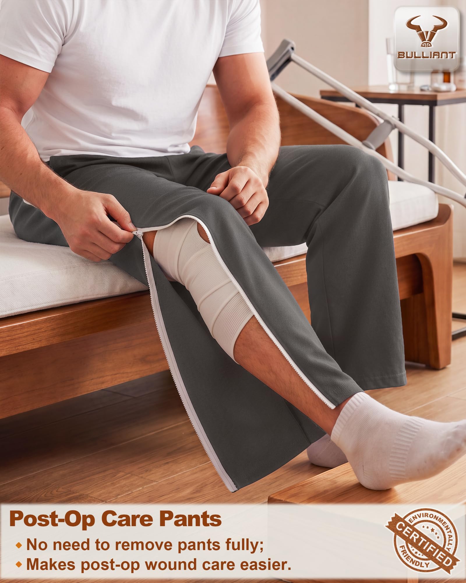 BULLIANT Pantaloni Jogging Uomo Chiusura Lampo Completa,Pantalone Riabilitazione Strappabile,Comodo Ampio Sportivo con Tasca