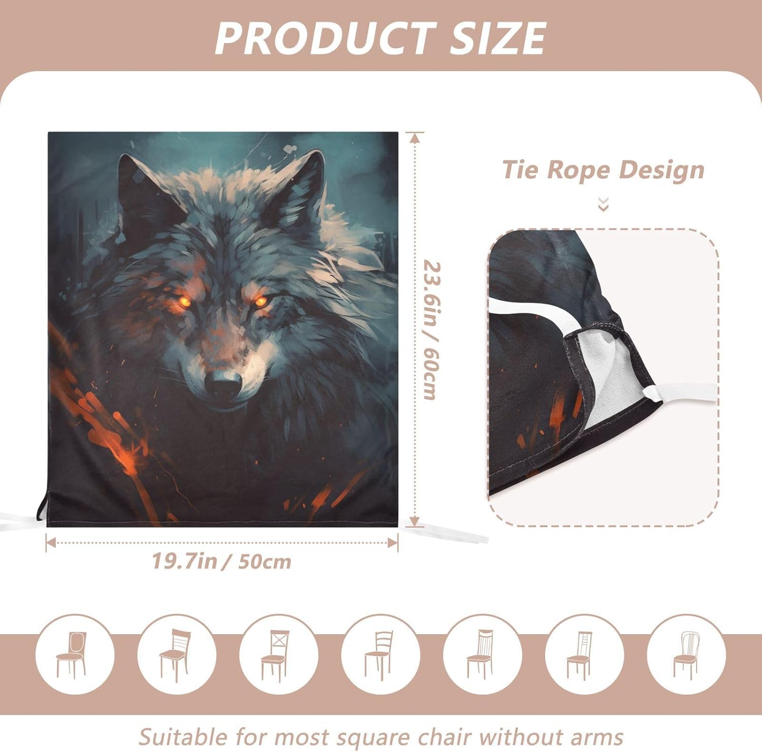 ALAZA Wolf at Drak Night Chair Back Cover Set of 6, Washable Reusable Removable Chair Slipcovers Decorative Chair Cover for Home Kitchen Wedding Party