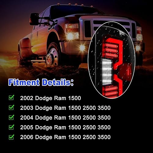 Miniatura 4 de Luces traseras LED secuenciales para Dodge Ram 1500 2002-2006 y Dodge Ram 2500  3500 2003-2006 conjunto completo de luces traseras LED Ram con