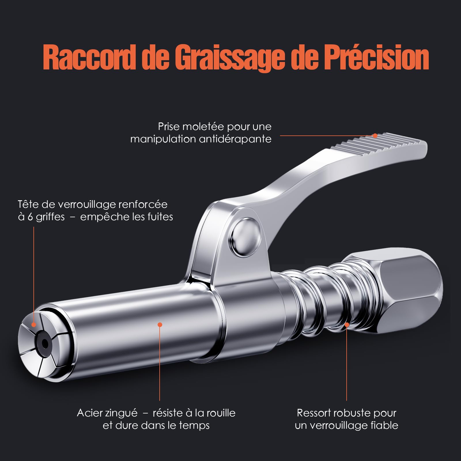 TRILINK Embout Pompe à Graisse 2 Pièces – Embouts Rapides pour Graisseur avec Utilisation à Une Main – Verrouillage à 6 Mors – Adaptateur Graisse Compatible 1/8" NPT, Raccords SAE & Métriques